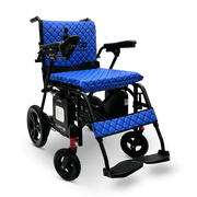 ComfyGO X-7 foldable electric wheelchair with blue cushion and backrest