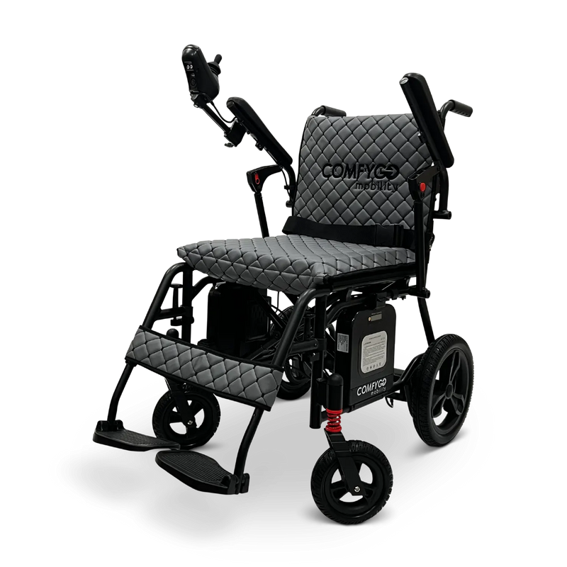ComfyGO X-7 foldable electric wheelchair with armrests raised