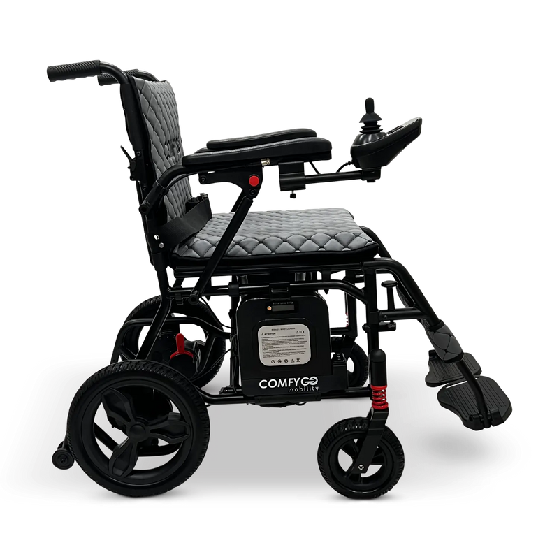 ComfyGO X-7 foldable electric wheelchair, side view