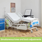 5 Functions Full Electric Hospital Bed ICU Bed for Home and Hospital Use with Thick Mattress & IV Pole
