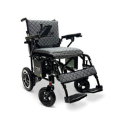 ComfyGO X-7 foldable electric wheelchair, black frame, gray quilted cushion and backrest
