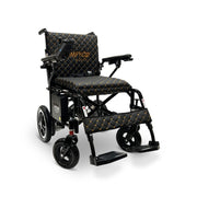 ComfyGO X-7 foldable electric wheelchair, black frame, standard black cushion with gold stitching