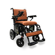 ComfyGO X-7 foldable electric wheelchair, black frame, taba quilted cushion and backrest
