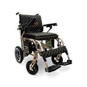 ComfyGO X-7 foldable electric wheelchair, bronze frame, black quilted cushion and backrest