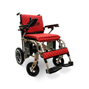 ComfyGO X-7 foldable electric wheelchair, bronze frame, red quilted cushion and backrest