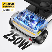 Upgrade 4 Wheels Mobility Scooter with Removable Battery, Compact Heavy Duty Mobile for Travel, Foldable Powered Wheelchair for Adult, 330Lbs, Silver
