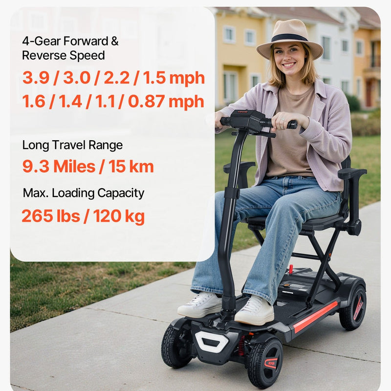VEVOR 4-Wheel Electric Mobility Scooter Auto Folding Scooter with Remote Control