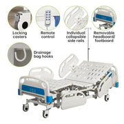 5 Functions Full Electric Hospital Bed ICU Bed for Home and Hospital Use with Thick Mattress & IV Pole