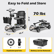 Upgrade 4 Wheels Mobility Scooter with Removable Battery, Compact Heavy Duty Mobile for Travel, Foldable Powered Wheelchair for Adult, 330Lbs, Silver