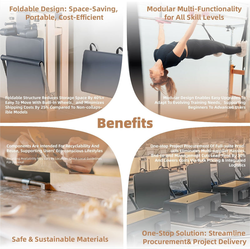 Folding Wooden Pilates Reformer – Professional Studio Design, Space-Saving Frame