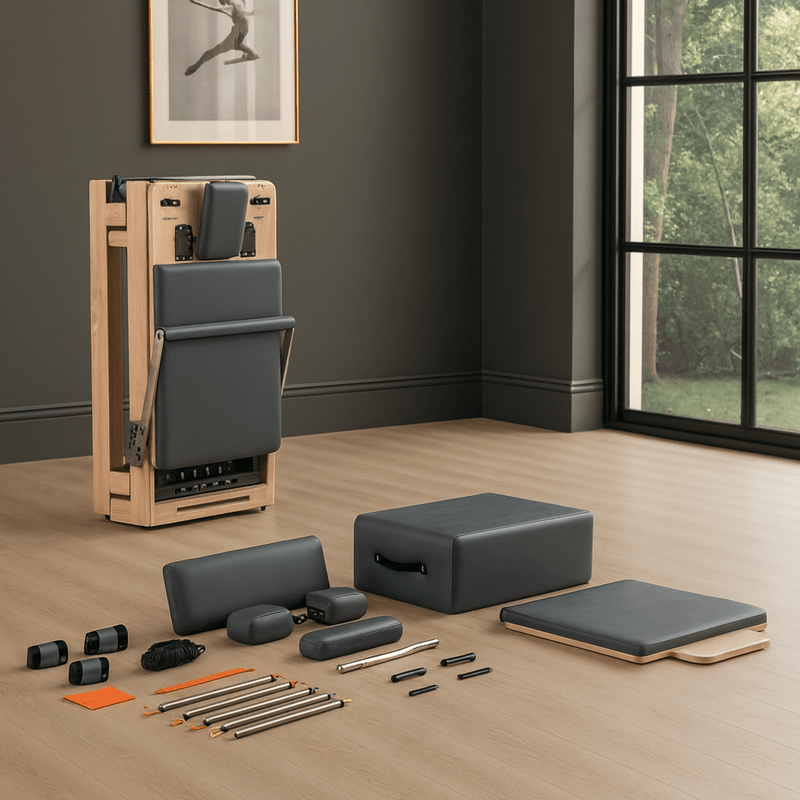 Folding Wooden Pilates Reformer – Professional Studio Design, Space-Saving Frame