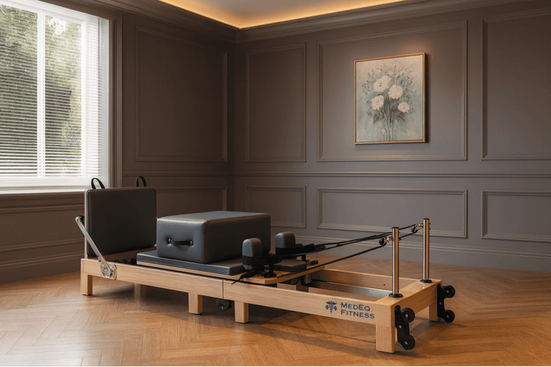 Folding Wooden Pilates Reformer – Professional Studio Design, Space-Saving Frame