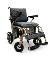 ComfyGO X-7 foldable electric wheelchair with gray quilted cushion and backrest