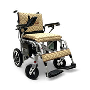 ComfyGO X-7 foldable electric wheelchair, silver frame, coffee quilted cushion and backrest