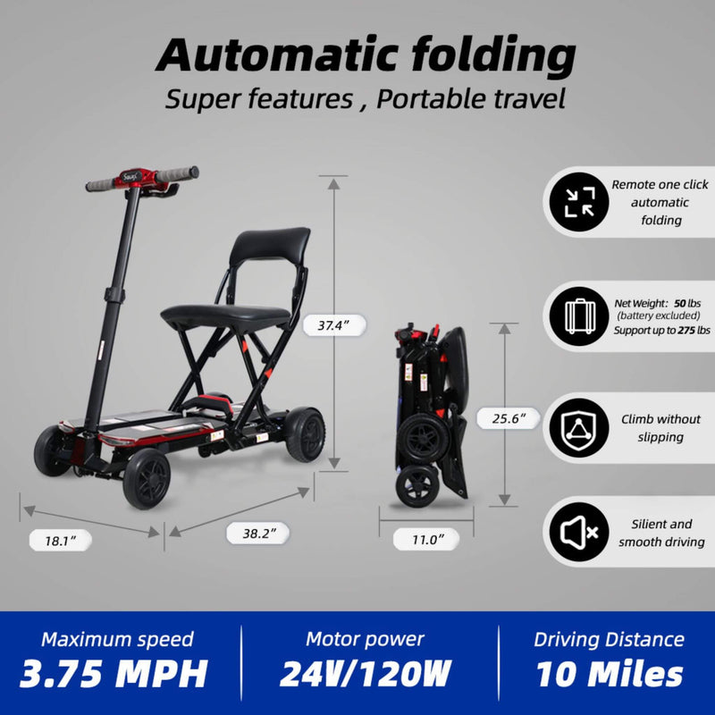 Ultra Lightweight 4-Wheel Folding Mobility Scooter – Remote Control, Compact Travel Design (SAK58976)